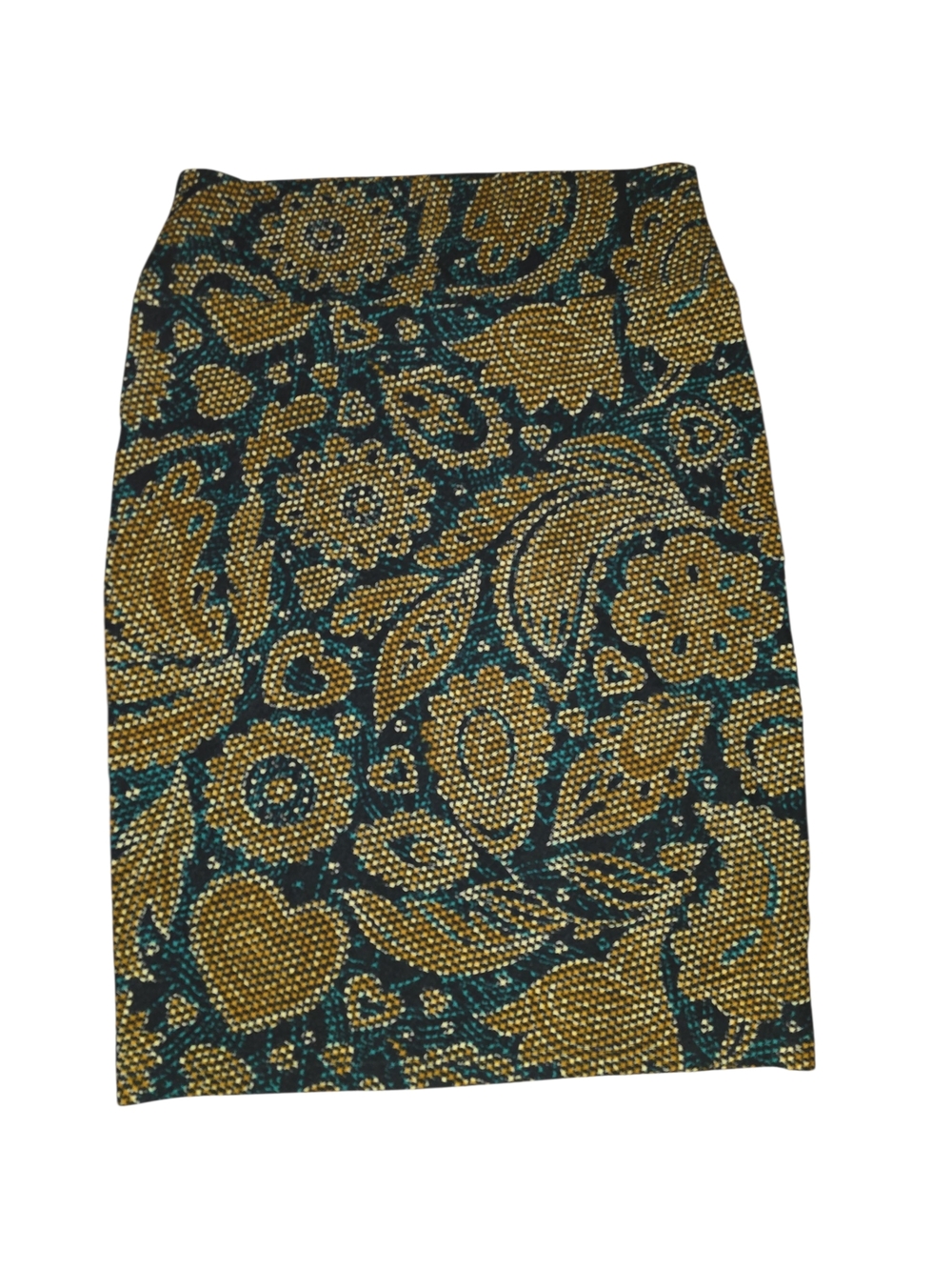 LuLaRoe Gold and Teal Floral Paisley Pencil Skirt